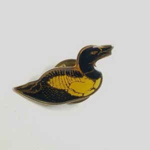 Vintage Little Loon Shape Brooch, Black Orange Duck Lake Bird, Estate